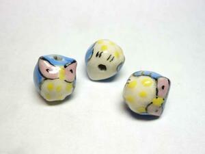 # ceramics beads # owl ( small ) round blue approximately 14 piece 06-1077