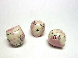 # ceramics beads #.. charcoal owl round pink approximately 14 piece 06-1073