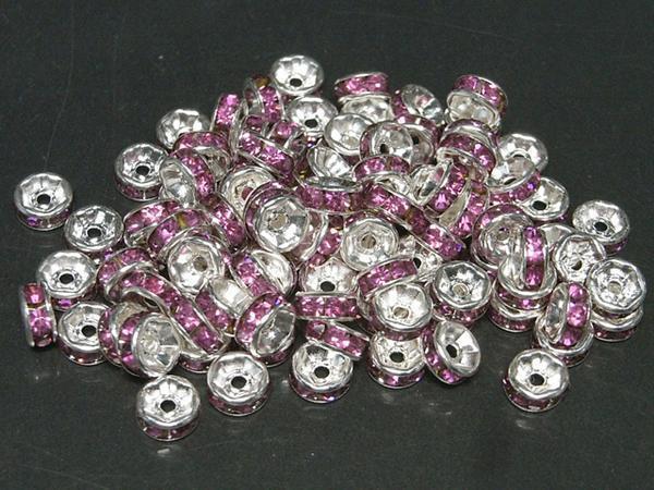 Rondel plat argent x couleur rose env. 6mm Lot de 100 6000384☆, artisanat, artisanat, perlage, pieces en metal