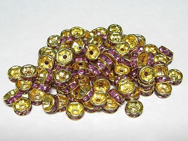 Rondel plat doré x couleur rose env. 6mm Lot de 100 6000377☆, artisanat, artisanat, perlage, pieces en metal