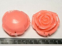 珊瑚 薔薇型パーツ トップ用 ピンク 約34×19mm 2個 6001272☆_画像4