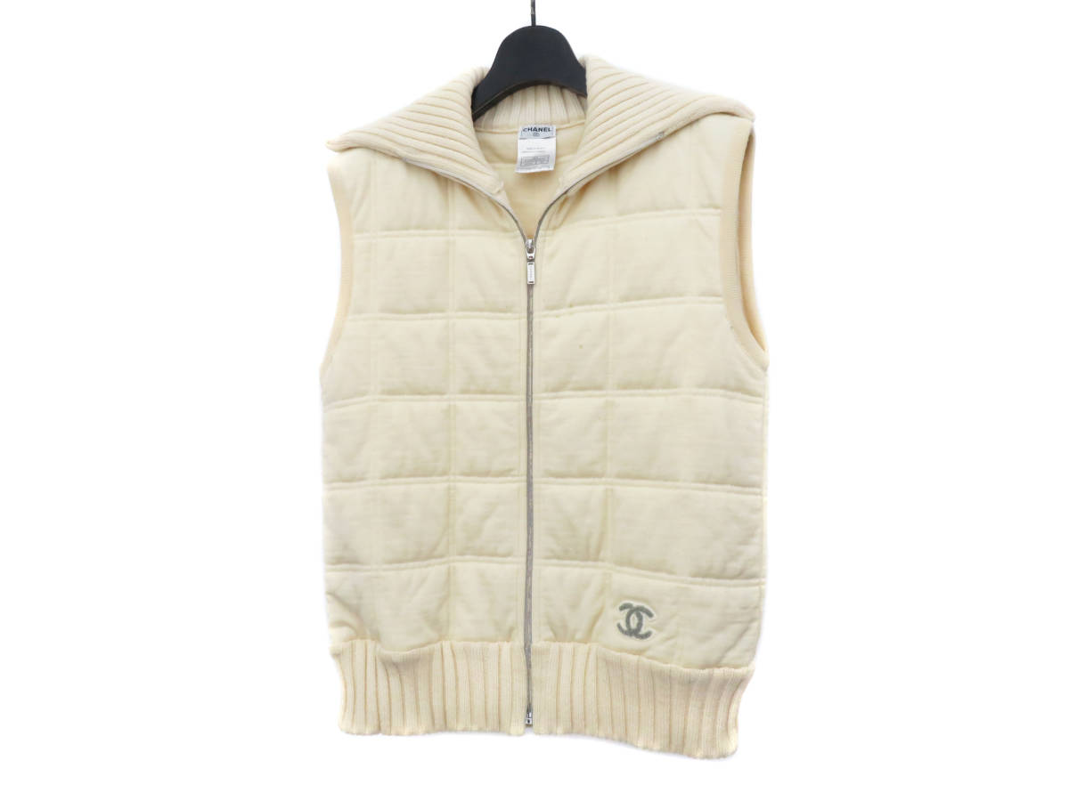 安い販売品 CHANELシャネルベージュ系シルクウールツィードベスト36