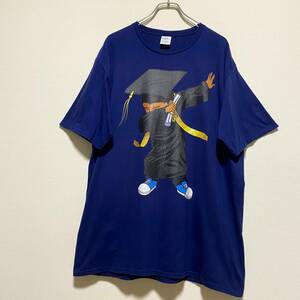 アメリカ古着　半袖Tシャツ　ビッグサイズ　ゆるだぼ　大きいサイズ　ネイビー　プリントTシャツ　コットン　【E160】