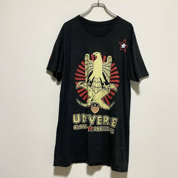 アメリカ古着　半袖Tシャツ　プリント　ビッグプリント　両面プリント　チャコールグレー　【E265】