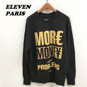 /S/ ELEVEN PARIS ブラック スウェット ゴールド プリント カジュアル アウトドア トップス メンズ レディース 黒長袖 イレブンパリ