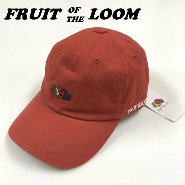 未使用 /約58cm/ FRUIT OF THE LOOM レッド キャップ メンズ レディース ロゴ エンブレム アウトドア タグ キャンプ フルーツオブザルーム