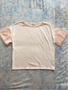 アースミュージック&エコロジー 半袖 Tシャツ ライトピンク F フリーサイズ フリル レース袖 かわいい ピンク 美品 激かわ 同梱可