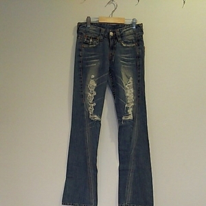 a208 USA ◆トゥルーレリジョン◆ True Religion アメリカデニム ベルボ ブーツカット サイズ25 ウエスト平置35.5 青系