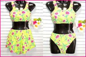 aru Jean separate swimsuit short pants set 11 number /L light green × floral print 