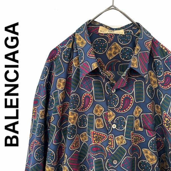 【送料無料】【希少】BALENCIAGA バレンシアガ　ポリシャツ　ペイズリー柄　総柄　メンズ　長袖　レア品　ポリエステル100%