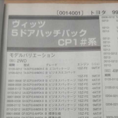 ◇【パーツガイド】　トヨタ　ヴィッツ　(ＣＰ１＃系)　H11.1～　２００４年版 【絶版・希少】