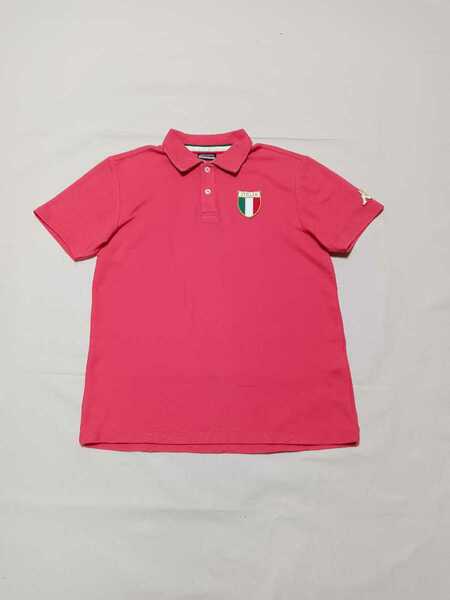 【中古品】Kappa　カッパメンズゴルフウェア　半袖鹿の子ポロシャツ　オレンジピンク　メンズサイズＭ