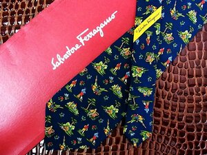 ♪今週の特売980円～♪1300♪良品【Ferragamo】フェラガモ【人 花 ギター 自然 柄】ネクタイ♪