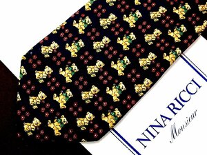 ♪27803C♪良品【くま テディベア 花 柄】ニナリッチ【NINA RICCI】ネクタイ