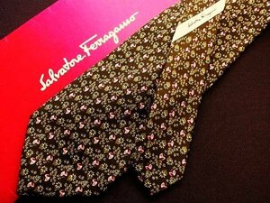 ♪2234D♪状態並品【花 植物 柄】フェラガモ【Ferragamo】ネクタイ