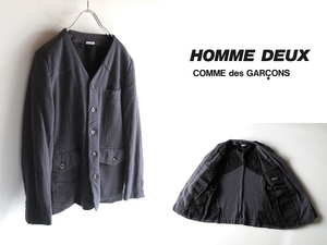 美品 COMME des GARCONS HOMME DEUX コムデギャルソンオムドゥ 2017AW 染色加工 ウール縮絨 ノーカラージャケット S グレー PLUS SHIRT