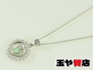 オパール0.30ct ダイヤ0.25ct ハート プラチナ ネックレス