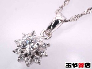 中石ダイヤ0.21ct ダイヤ0.14ct フラワーペンダント スクリューネックレス pt850 pt900 プラチナ