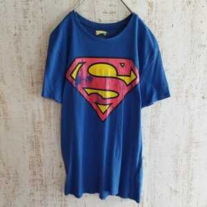 Superman　スーパーマン　半袖Ｔシャツ　ビッグロゴ　ブルー　青　赤　S　プリントTシャツ 　MARVEL　マーベル　レアサイズ