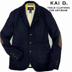 定価9万円 NY製 KAI.D カイディ ウール100% レザー エルボパッチ ワーク ジャケット(M)ネイビー メンズ テーラード 紳士服 ニューヨーク製