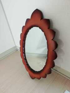【送料無料】当時物　アンティーク　壁掛け鏡 壁掛けミラー 木製　円形 ビンテージ レア　希少