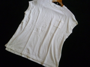 iKKa/コックス□白胸ポケット付きシンプルトップスL/ホワイト半袖カットソー□T617