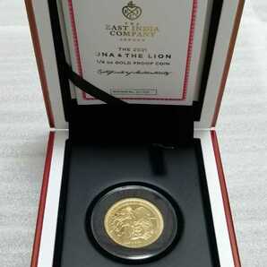 イギリス領 セントヘレナ 2021 ウナとライオン 金貨 1/4オンス オリジナル箱と証明書付きの画像1