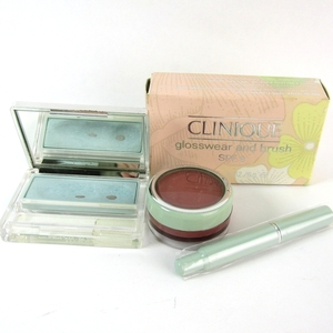  Clinique eyeshadow gloss 3 point set blue group gloss * brush unused eyeshadow remainder amount equipped cosmetics lady's CLINIQUE