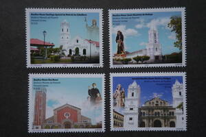 外国切手：パナマ切手 「（ワールドユースデー）パナマのマイナー・バシリカ 」（カトリック教会の建物）4種完 未使用