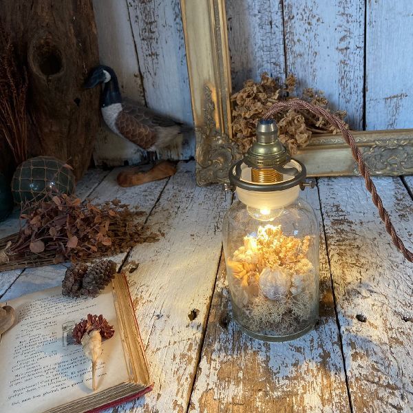 ≫m.soeur *Handmade Dried Flower Bottle Light*LED Lamp Flower Lighting*Antique*Vintage Vintage*Used Tools, furniture, interior, illumination, others