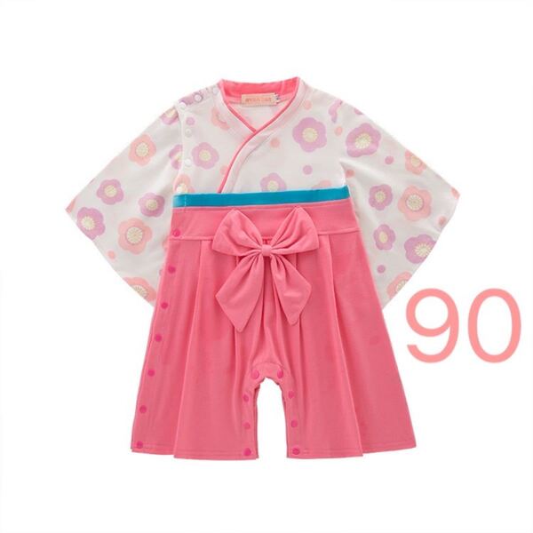 新品☆袴ロンパース 女の子 セットアップ 着物 お食い初め 節句 七五三 90サイズ