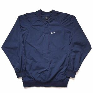 90s vintage NIKE GOLF ナイキ ゴルフ ロゴ刺繍 ナイロン プルオーバー 長袖 ネイビー navy size L スナップボタン ジップポケット old