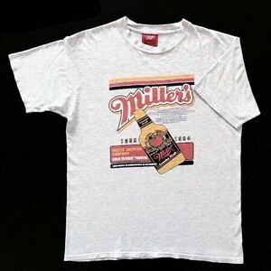 90s vintage USA製 Miller ミラー ビッグ ロゴプリント Tシャツ 半袖 霜降りグレー size F ビール beer 企業物 オフィシャル オールド old