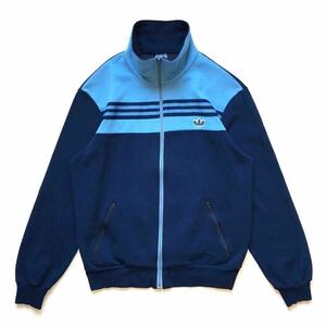 70s vintage 西ドイツ製 adidas アディダス トレフォイル ロゴ トラックトップ 長袖 ネイビー×ライトブルー size M 希少 バイカラー old