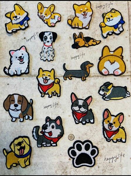 １７枚入りイヌ　犬　ワンちゃん刺繍アイロンワッペンまとめ割引