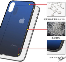 【鮮やかなブルー透明グラデーション】 背面ガラスケース iPhone XS Max TPU ストラップホール 耐衝撃 指紋防止 グリップ感 薄型_画像3