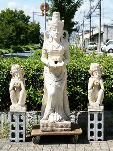 *[ pickup limitation ]3 body set! Indonesia Bali woman image fountain height 151cm burr needs cup ru Stone Carving garden stone objet d'art 