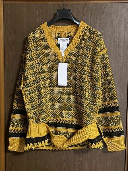 L新品58%off メゾンマルジェラ インサイドアウト Vネック ニット コットン ローゲージ セーター 22SS size L Maison Margiela 1 レディース