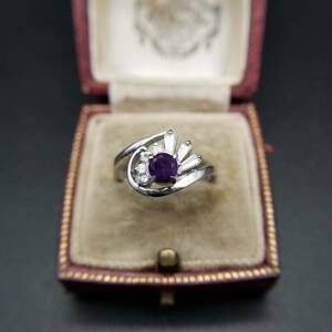  amethyst color plant motif Vintage silver ring silver ring Showa Retro a-ru deco costume jewelry elegant purple YSS9