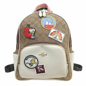 ラスト１品　COACH リュックサック レザー カーキ ホワイト スヌーピー 　SNOOPY　PEANUTS