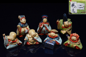  времена .. кукла куклы kimekomi [ семь божеств удачи ]. в коробке старый плата дерево . дерево гравюра подлинный товар гарантия 