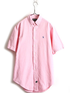 80s Vintage # POLO COUNTRY Ralph Lauren короткий рукав кнопка down рубашка ( мужской M ) 80 годы Polo Polo Country рубашка с коротким рукавом розовый 