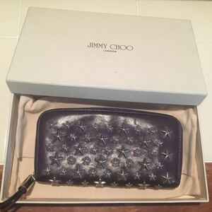 秋冬　JIMMY CHOO ジミーチュウ ラウンドファスナー長財布 スタッズ　パープル　紫