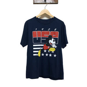 【980円スタート】USA 古着 半袖 Tシャツ ディズニー Disney ミッキーマウス ランディズニー プリント ネイビー BA0311