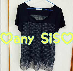 anySiSドット柄　ブラウス　チュニック　ブラック　シースルー　シフォン　刺繍