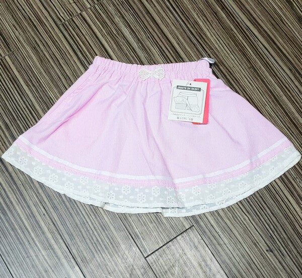新品未使用 女の子 リボン付き パンツインスカート ポケット付き 110cm
