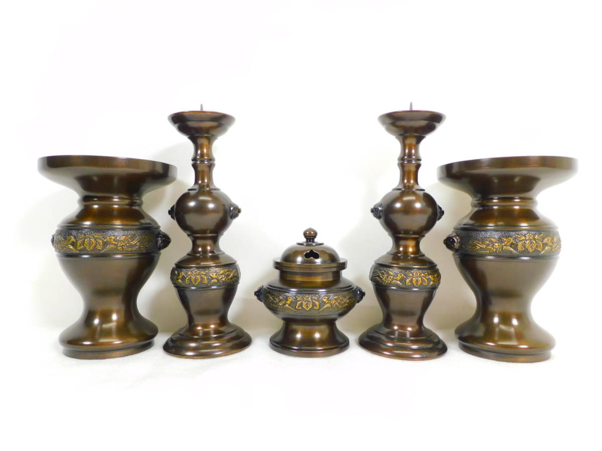 ヤフオク! -五具足(仏壇、仏具)の中古品・新品・未使用品一覧 限定品在庫 BA09 田中勇雲 浄土真宗大谷派(東本願寺)仏具 』 深彫 四鰭五具足 『 作 工芸品