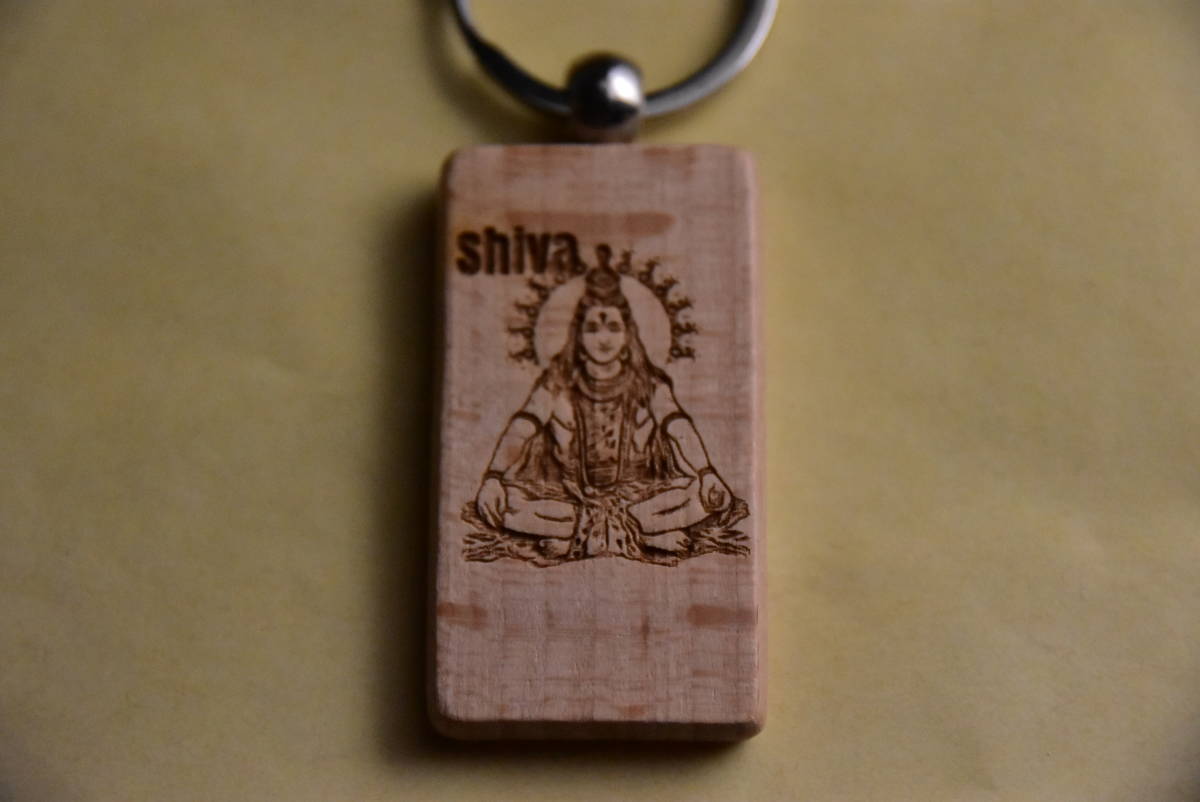 Hindu God Shiva Wooden Carved Amulet Keychain Talisman, miscellaneous goods, key ring, Handmade