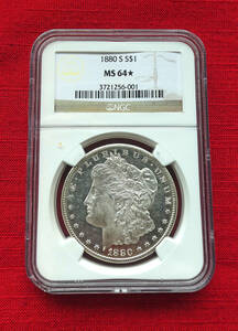 1880-S MORGAN Silver Dollar MS64 鑑定済み 希少
