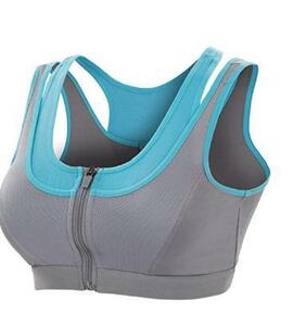 HIYAGO front zipper sports bra gray & blue line M size 